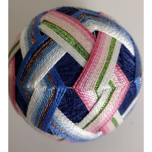 Japanese Temari Ball, Handmade, Navy Multi, 3.5" diameter - Picture 1 of 3